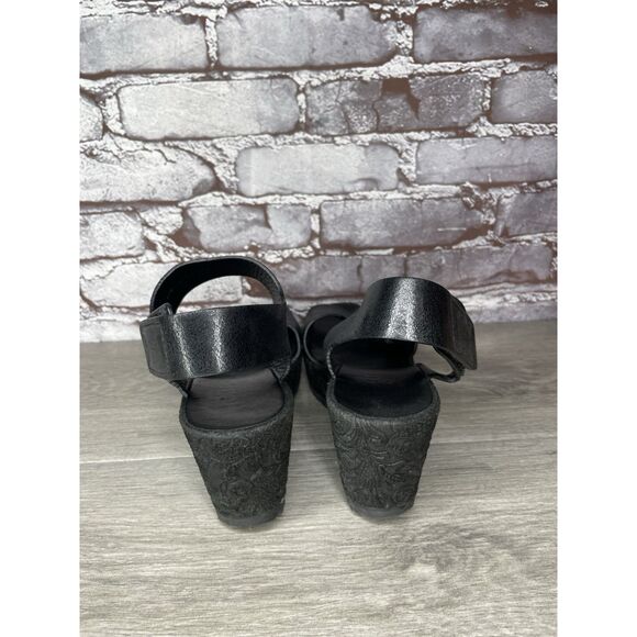 Pedro Garcia Black Leather Platform Suede Wedge Ankle Strap Sandals Women 37.5EU - Picture 6 of 16